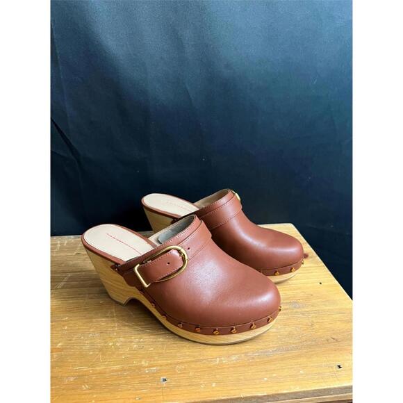 VERONICA BEARD HENDRIX BUCKLE 2.5"HEEL BROWN CLOG US 5.5 M EUR 36 HAZELWOOD - Picture 1 of 8